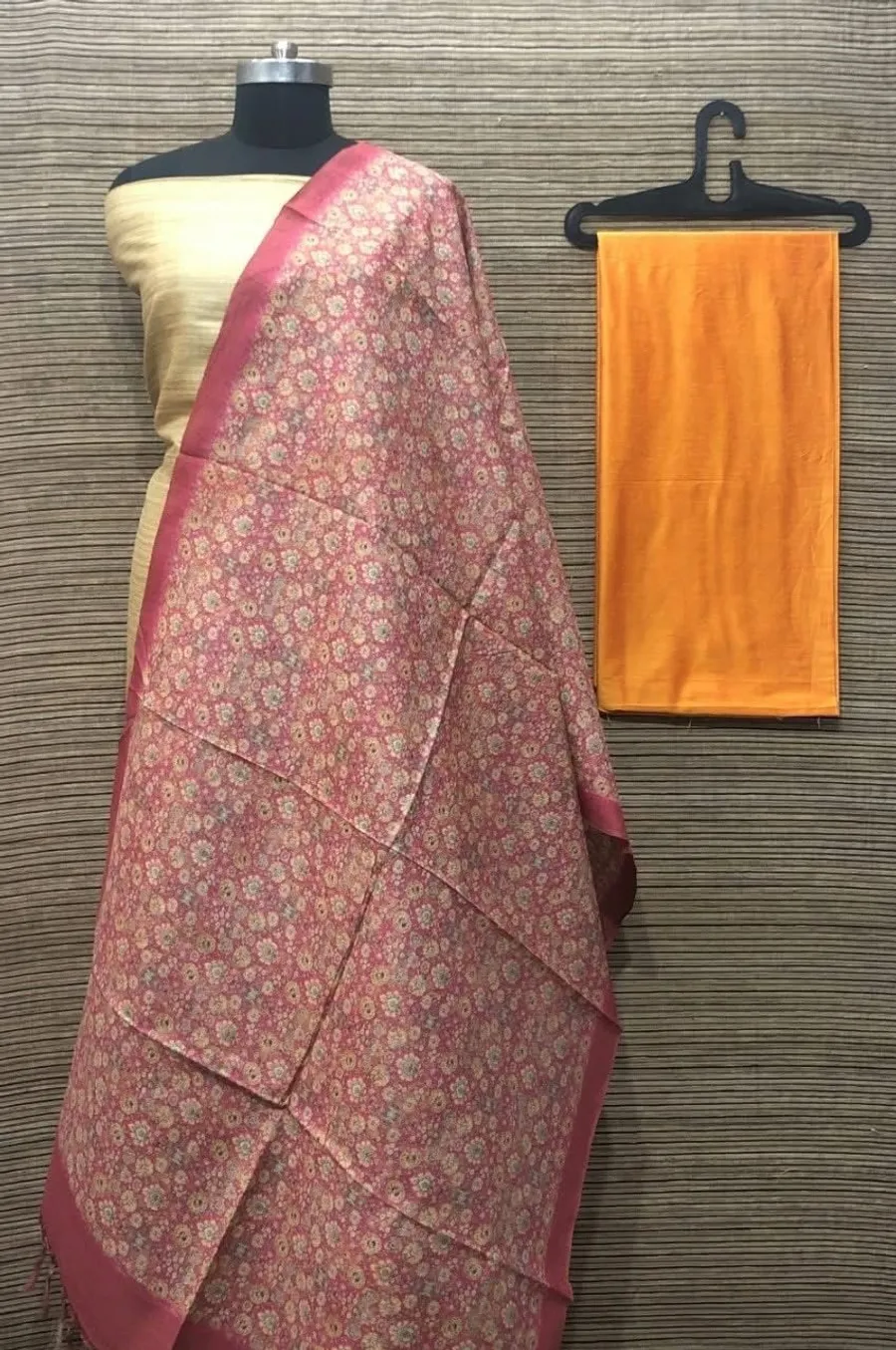 Elegant Ghicha Tussar Silk Plain Suit Material – Handwoven Natural Texture